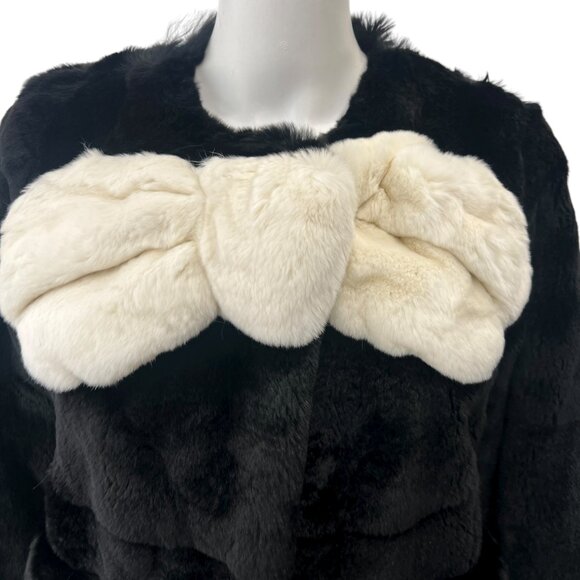 $13500 NWT Marc Jacobs Black White Bow Dyed Rabbit Fur Jacket size 8 - Picture 3 of 13